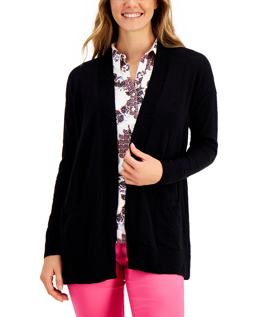 Charter Club Women Cotton Open Front Cardigan Deep Black