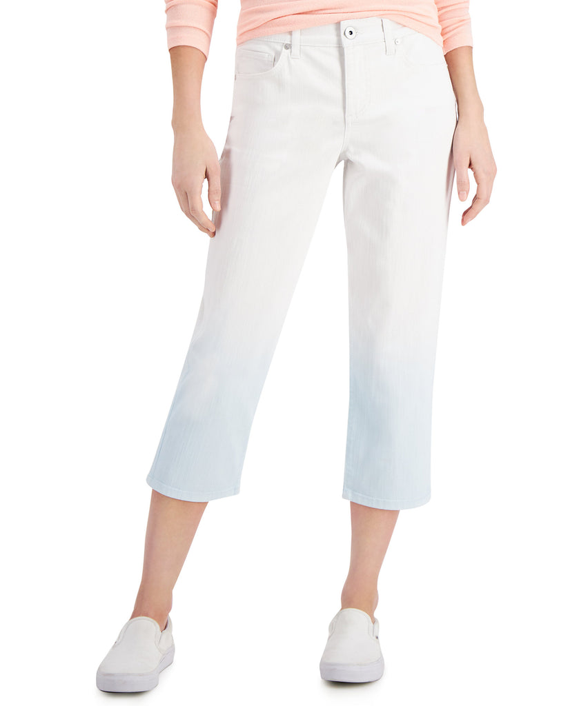 Style & Co Women Dip Dyed Curvy Fit Capri Jeans White Dip Dye