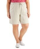 Karen Scott Women Plus Lisa Cotton Drawstring Waist Shorts Stonewall