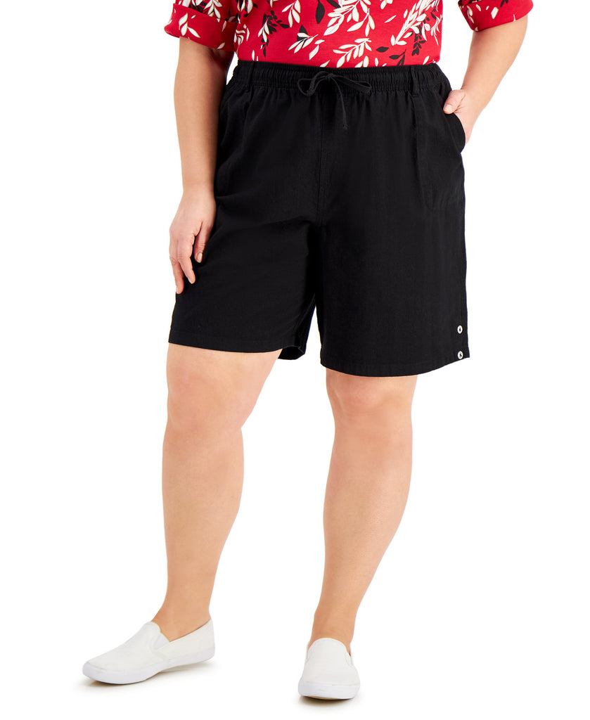 Karen Scott Women Plus Lisa Cotton Drawstring Waist Shorts Deep Black