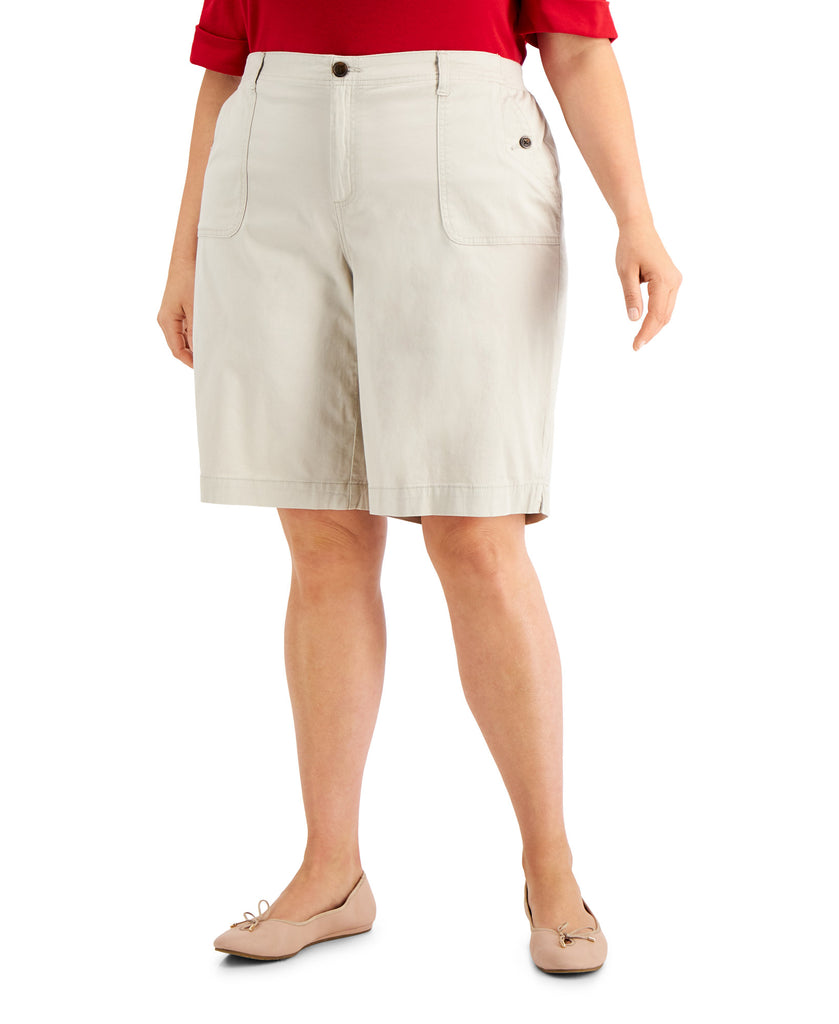 Karen Scott Women Plus Top Stitched Shorts Stonewall