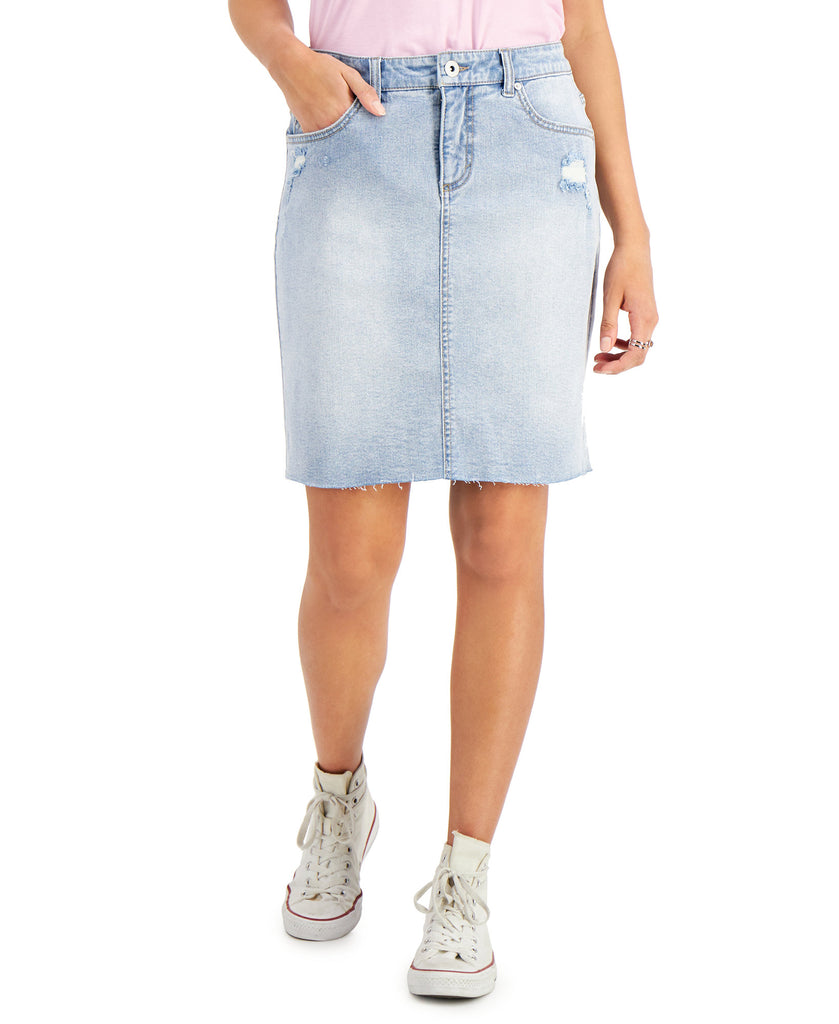 Style & Co Women Distressed Denim Skirt Honor