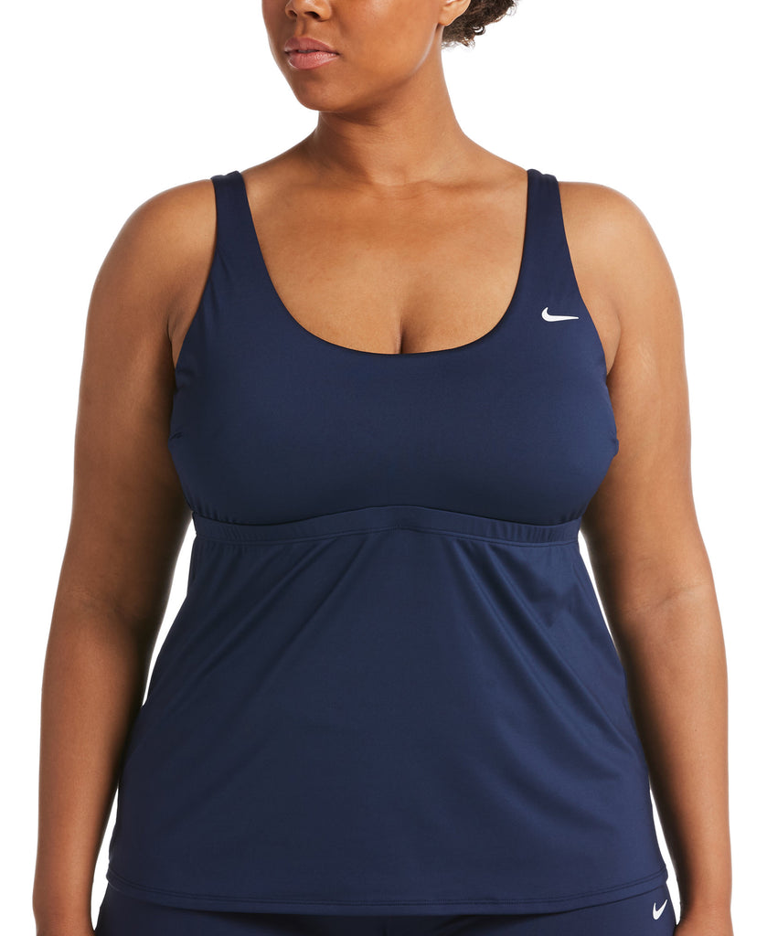 Nike Women Plus Solid Essential Scoop Neck Tankini Top Midnight Navy