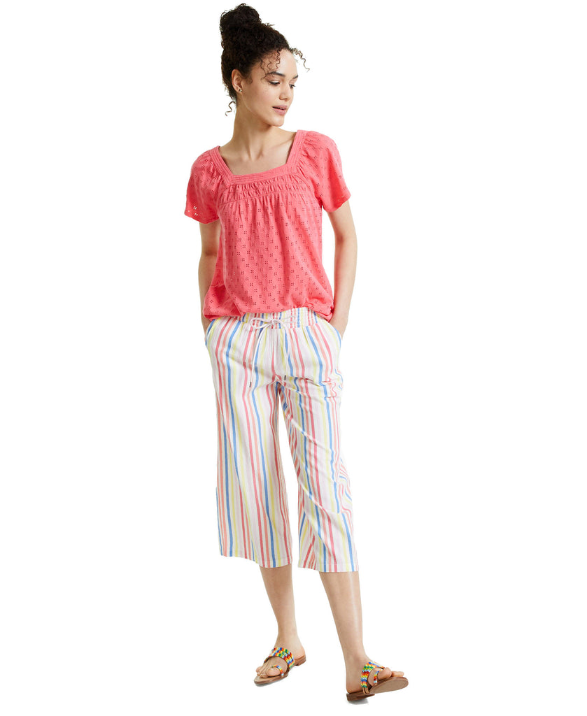 Style & Co Women Petite Striped Gauze Pants Sunray Star Pink