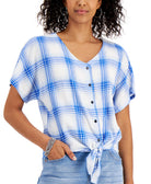 Style & Co Women Printed Button Down Tie Front Top