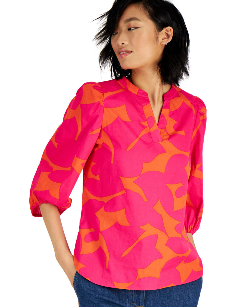 Bar III Women Cotton Printed Balloon Sleeve Blouse