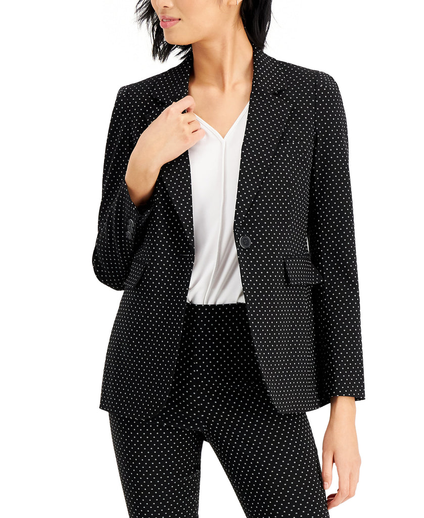 Bar III Women Printed Single Button Blazer Black White