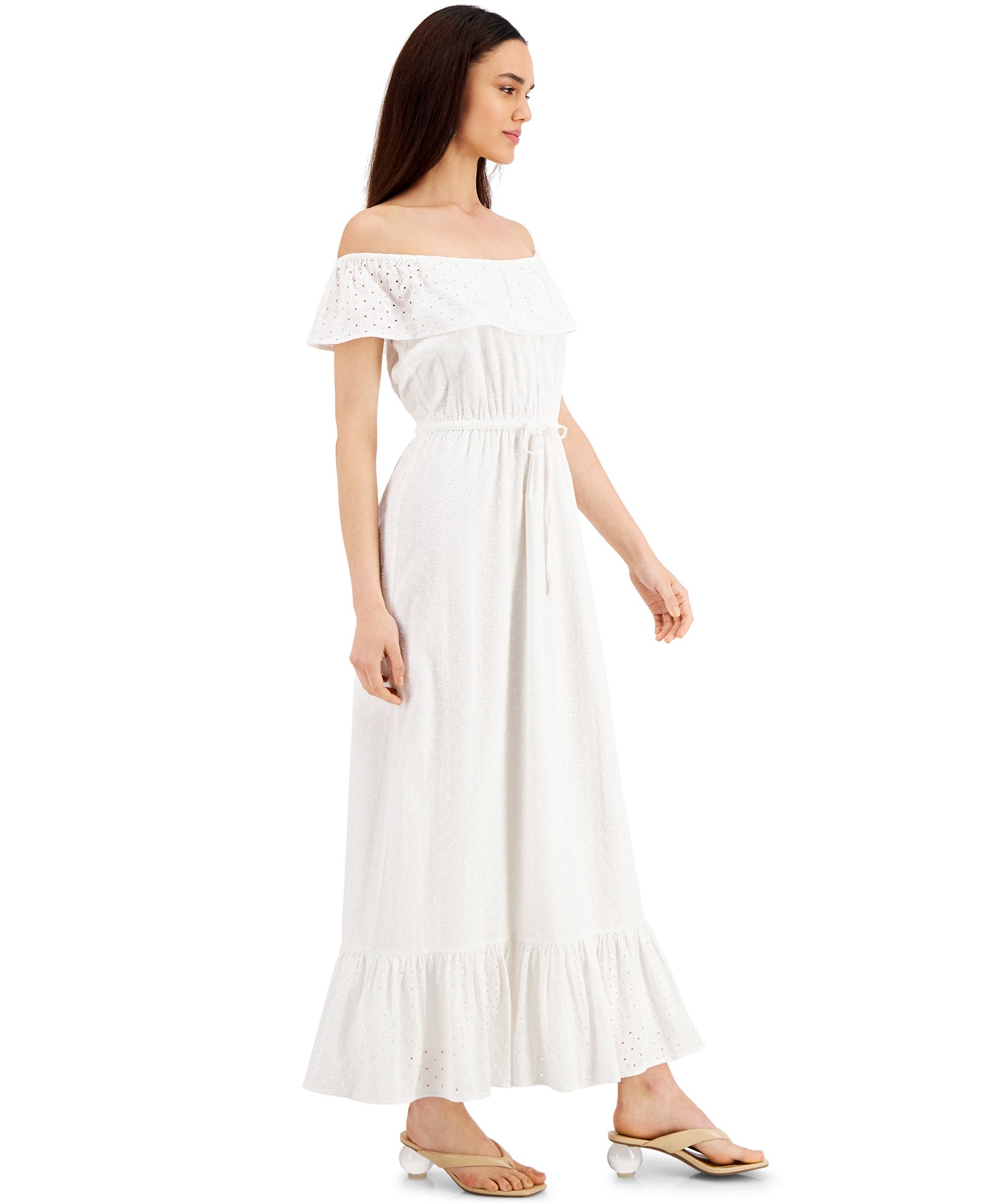 Style & Co Women Cotton Off The Shoulder Eyelet Maxi Dress