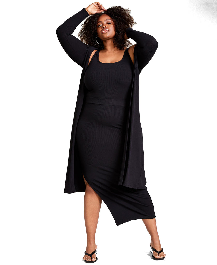 Nina Parker Women Plus Petite Trendy Ribbed Knit Duster