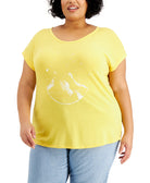 Style & Co Women Plus Graphic Print Scoop Neck T Shirt Sky Yellow