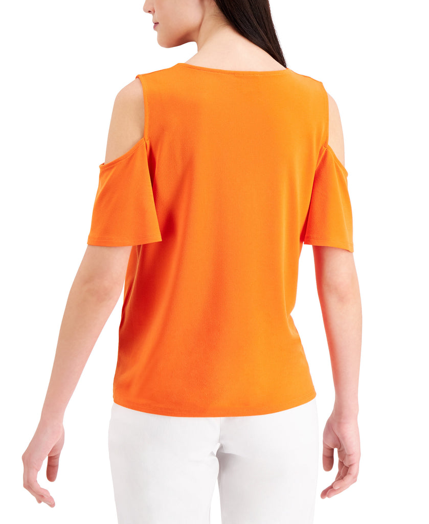 JM Collection Women Solid Cold Shoulder Top