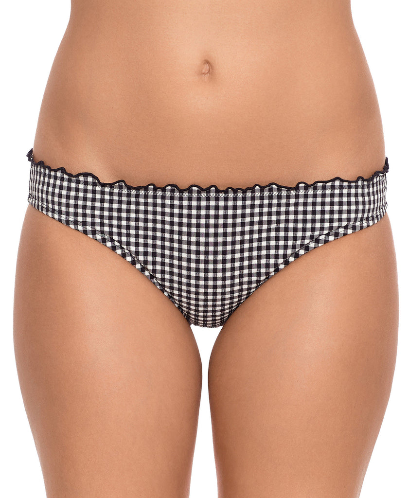 Salt + Cove Women Gingham Ruffled Hipster Bikini Bottoms Black White