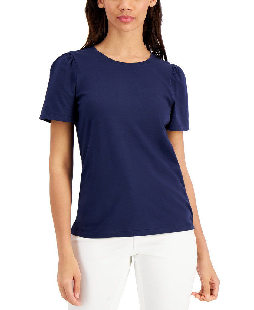 Charter Club Women Cotton Puff Sleeve Top Intrepid Blue