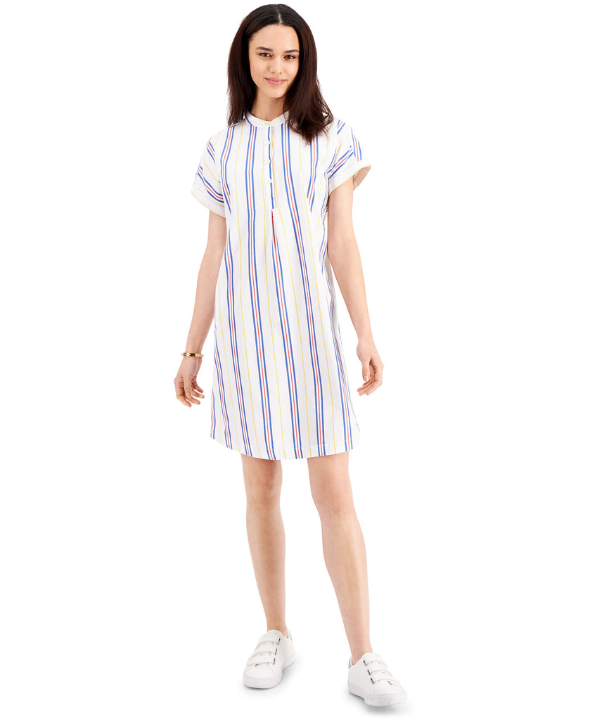 Style & Co Women Cotton Shirtdress Bright White Combo