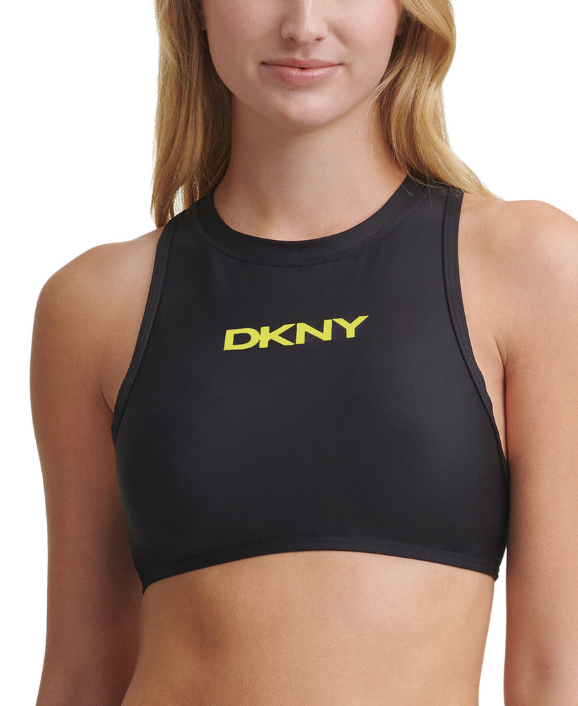 DKNY Women Racerback Zip Logo Bikini Top Black