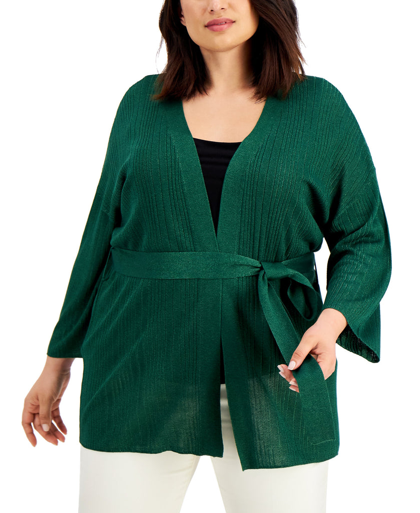 Alfani Women Plus Tie Waist Cardigan Cedar Balsam