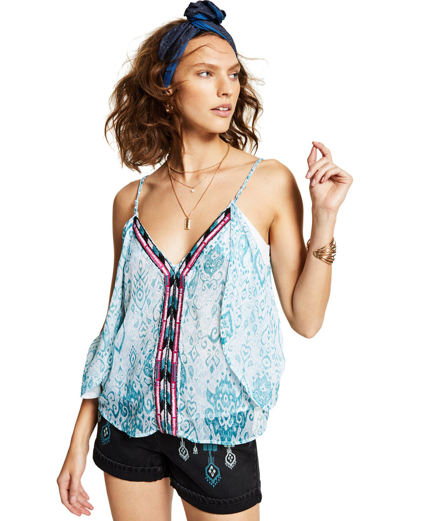 INC International Concepts Women Luxe Flutter Camisole Azure Ikat