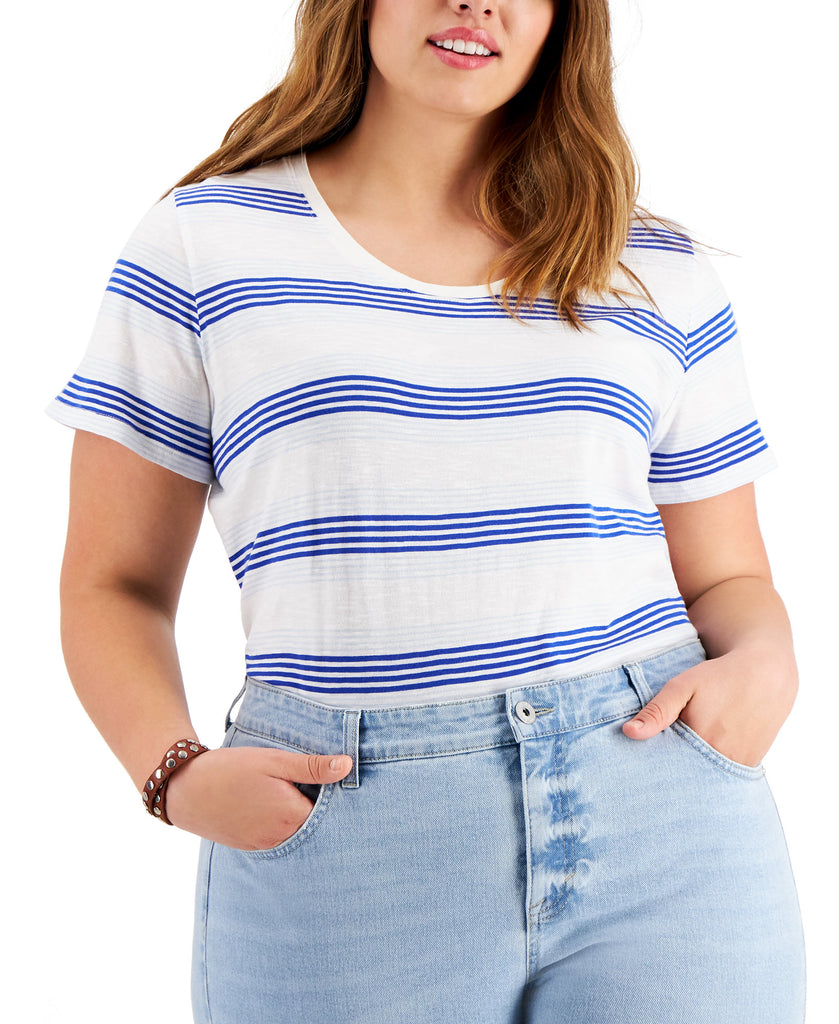 Style & Co Women Plus Cotton Striped T Shirt