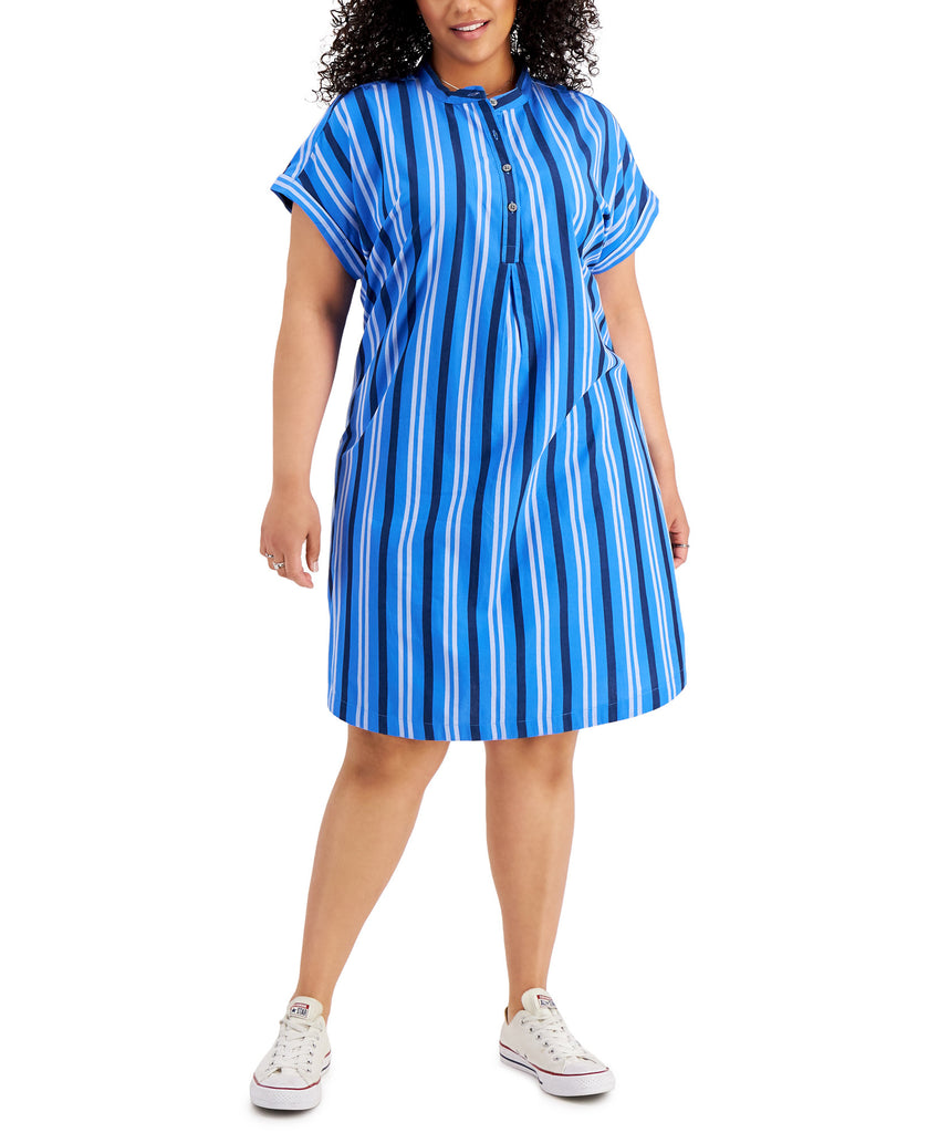 Style & Co Women Plus Cotton Striped Camp Shirtdress Lady Stripe Sonic