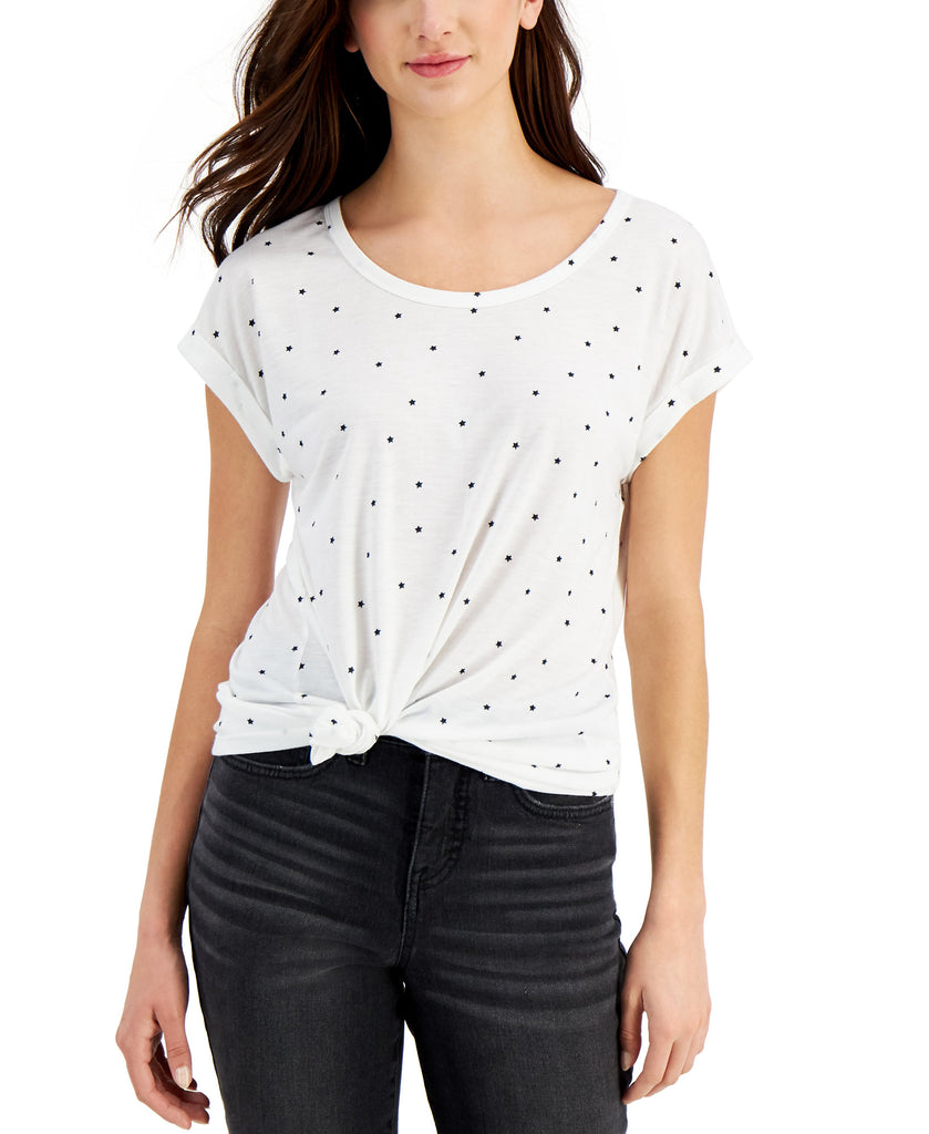 Style & Co Women Star Print Graphic Tee Star Dot White