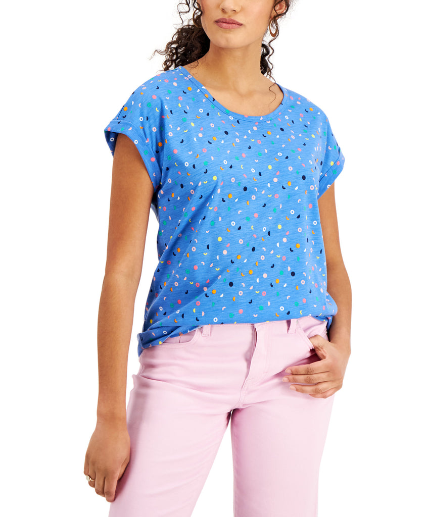 Style & Co Women Printed Crewneck Top Mix Dot Sonic