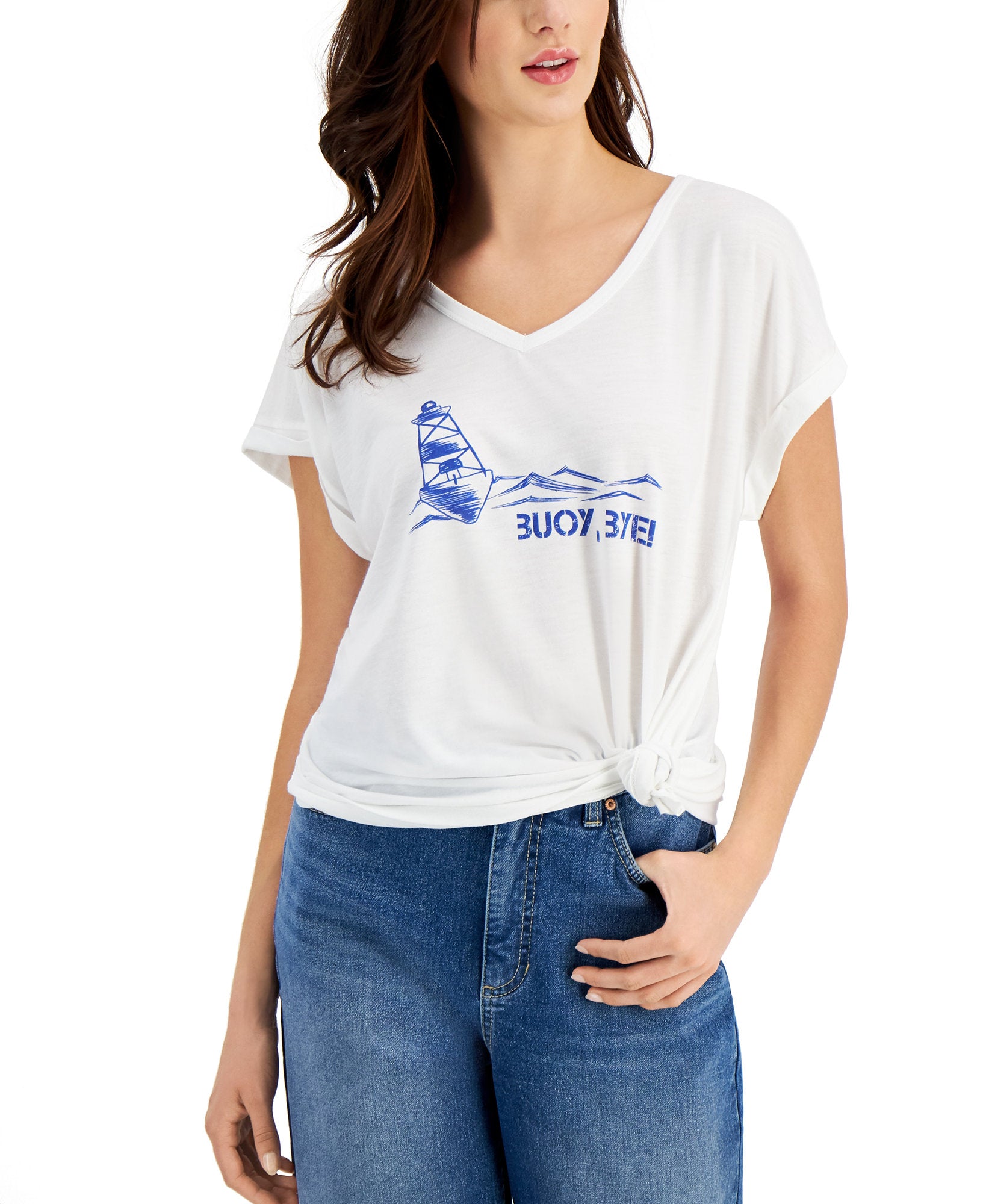 Style & Co Women Buoy Bye Graphic Print T Shirt Buoy