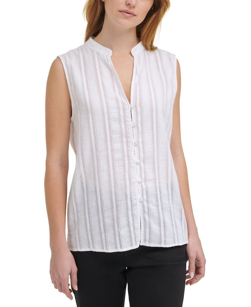 Calvin Klein Jeans Women Cotton Striped Eyelet Blouse White