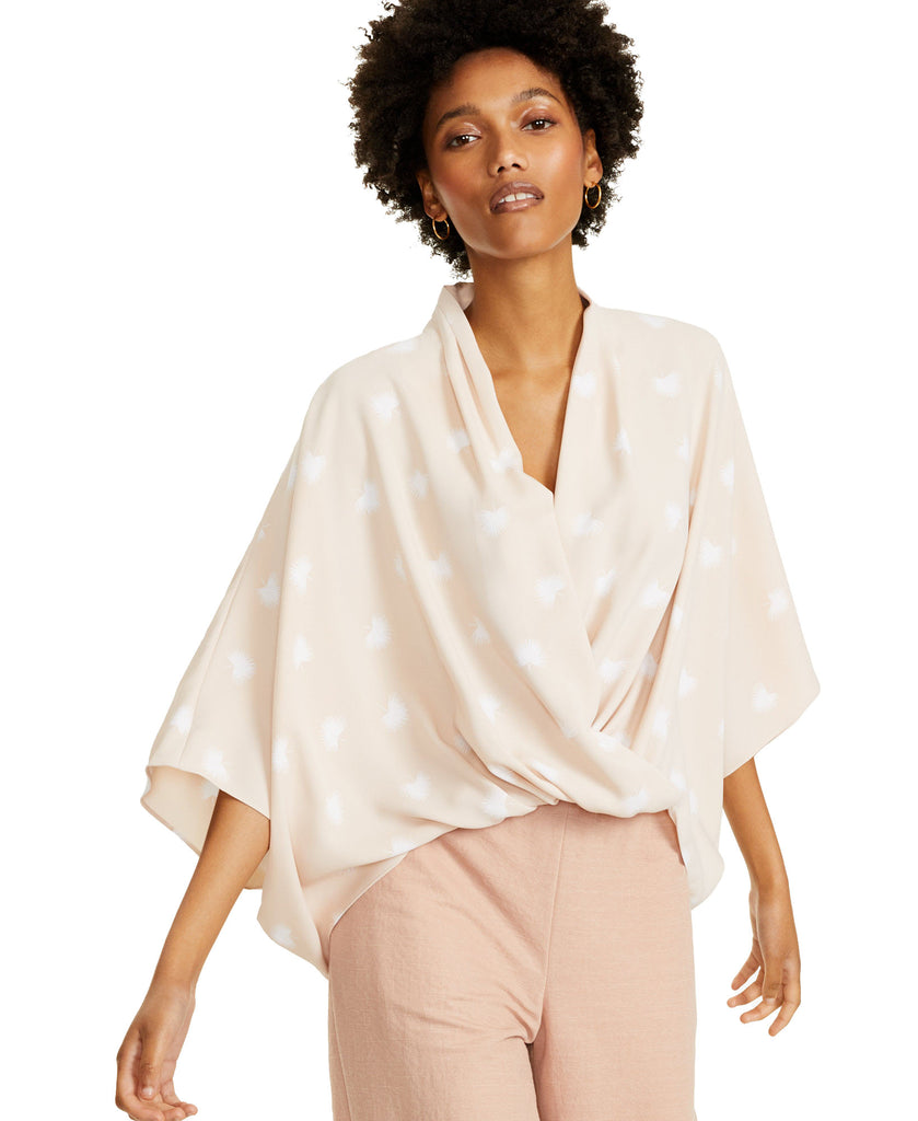 Alfani Women Printed Wide Sleeve Surplice Top Leafy Toss