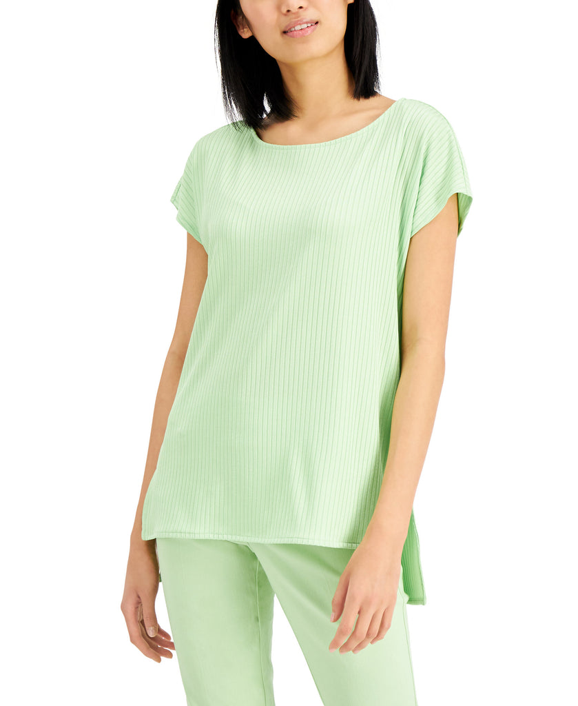 Alfani Women Ribbed High Low Tunic Pistachio Green