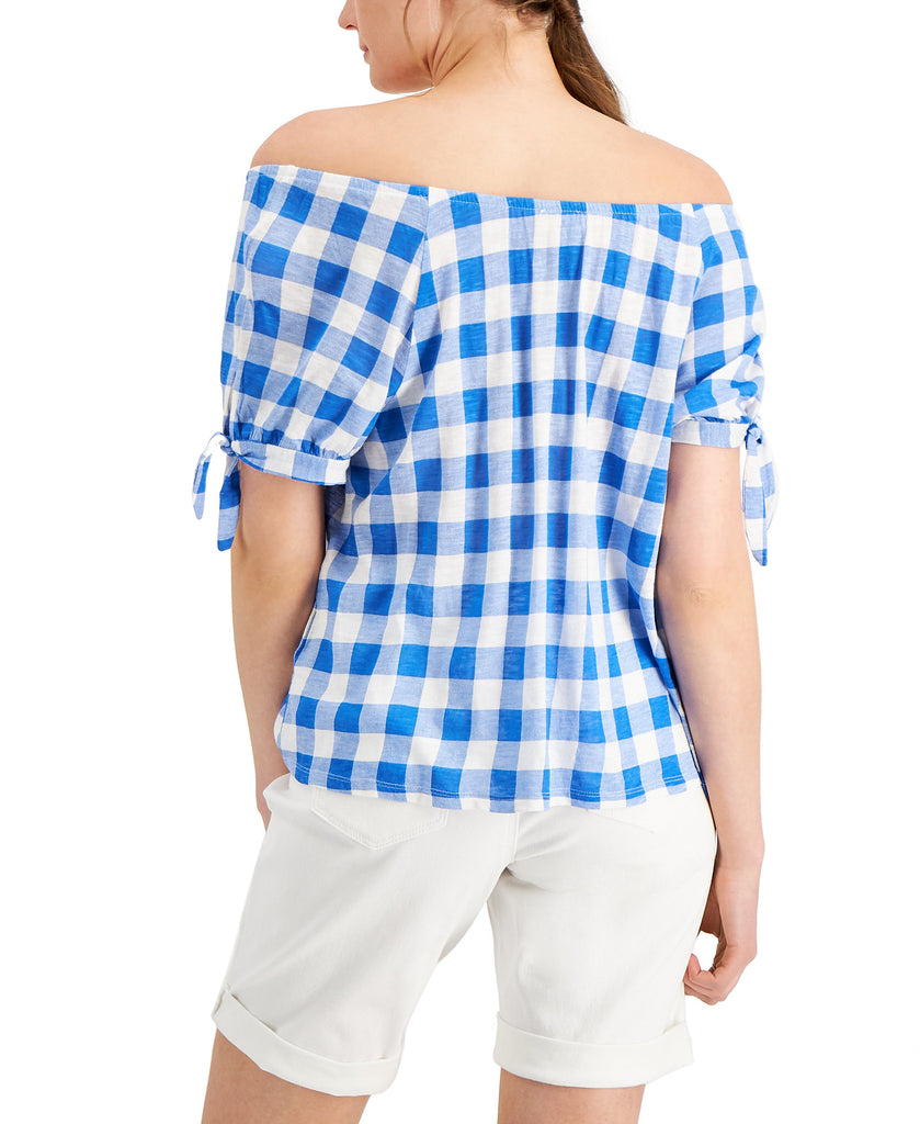 Style & Co Women Off the Shoulder Gingham Top