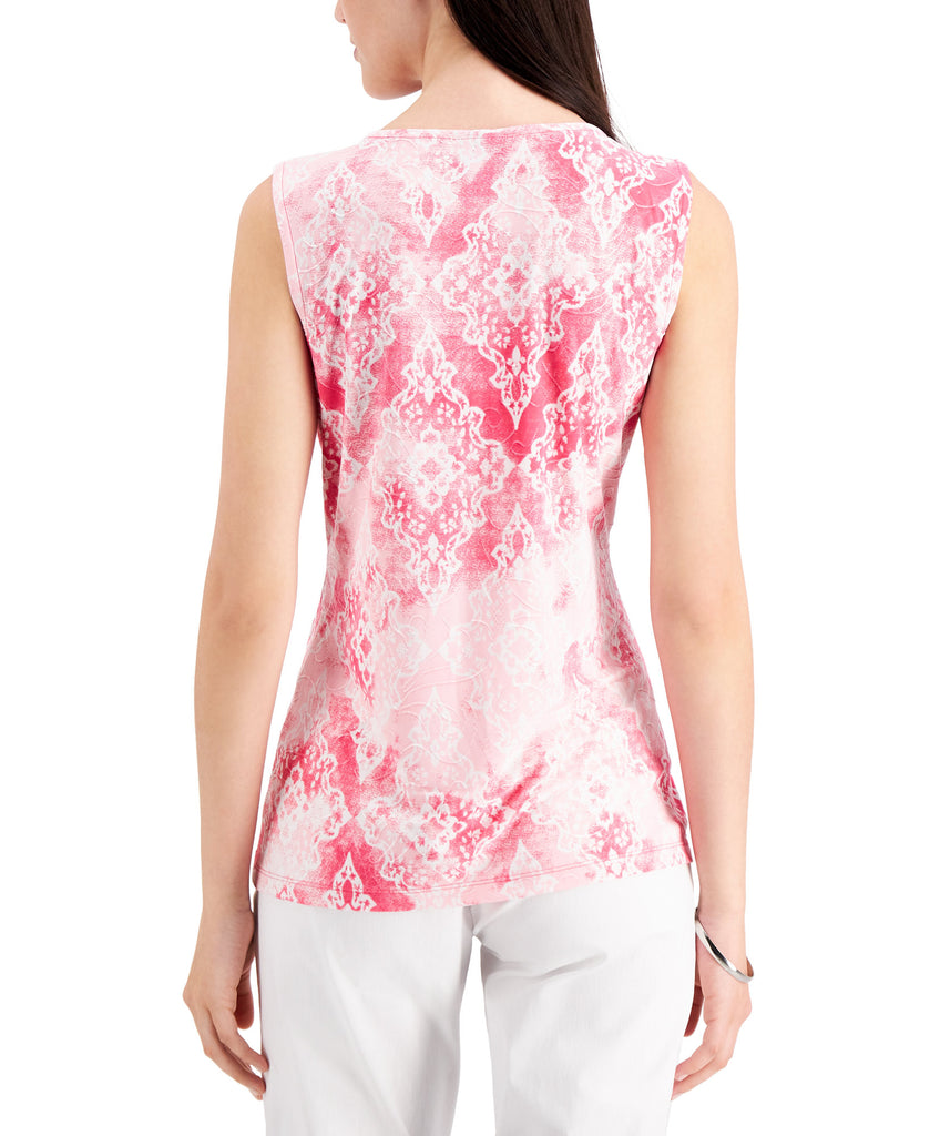 JM Collection Women Printed Jacquard Keyhole Neck Top