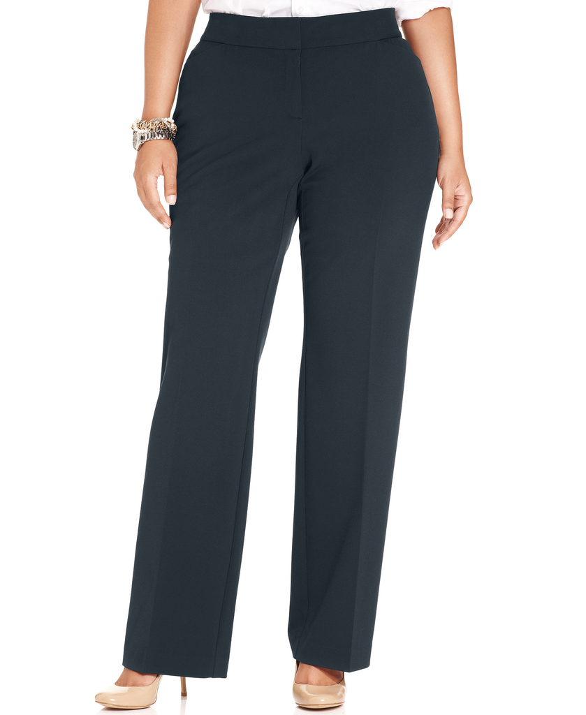 JM Collection Women Plus Curvy Fit Straight Leg Pants Intrepid Blue