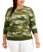Style & Co Women Plus Camo Print French Terry Sweatshirt Camo Green