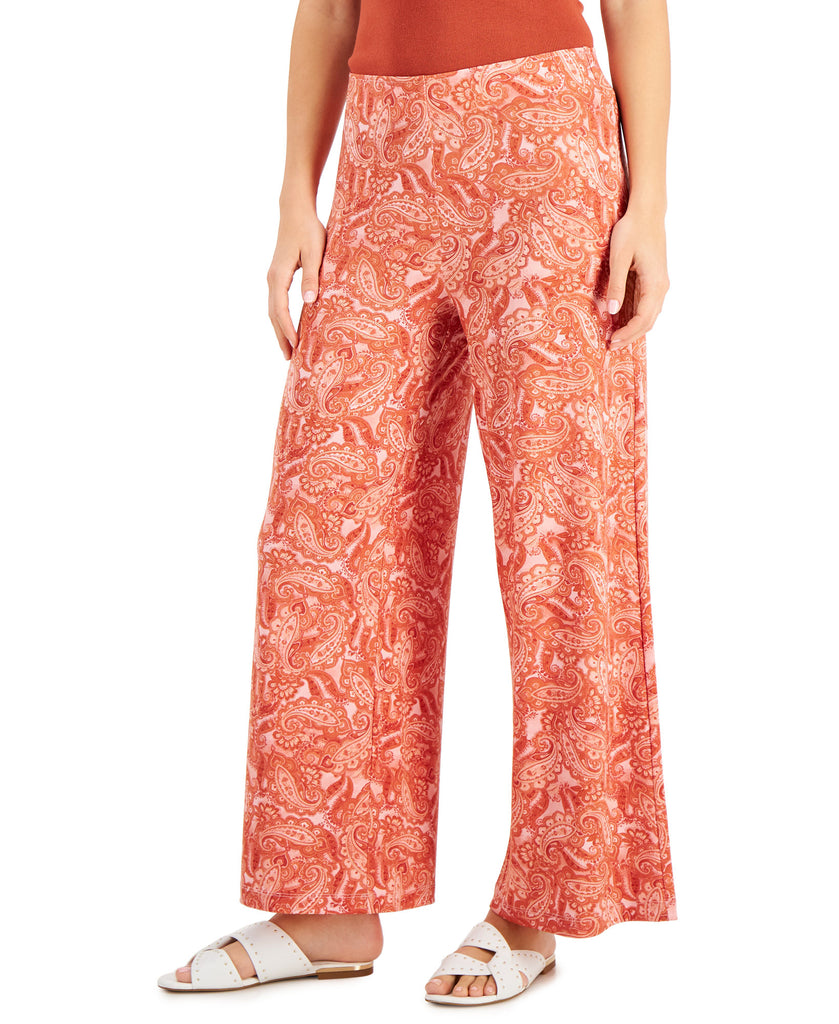 Willow Drive Women Printed Wide Leg Pull On Pants Paisley Spice Copper