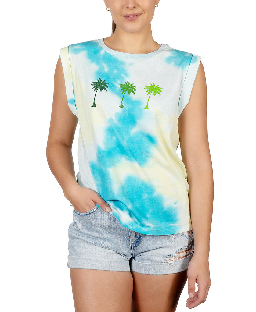 Rebellious One Women Rolled Sleeve Graphic Tie Dyed T Shirt Banana Teal