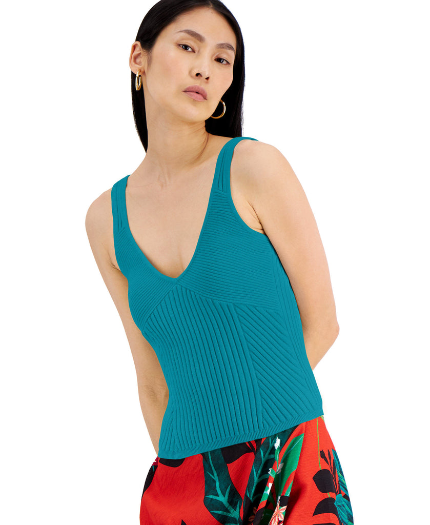 INC International Concepts Women Ribbed Sweater Tank Aztec Teal