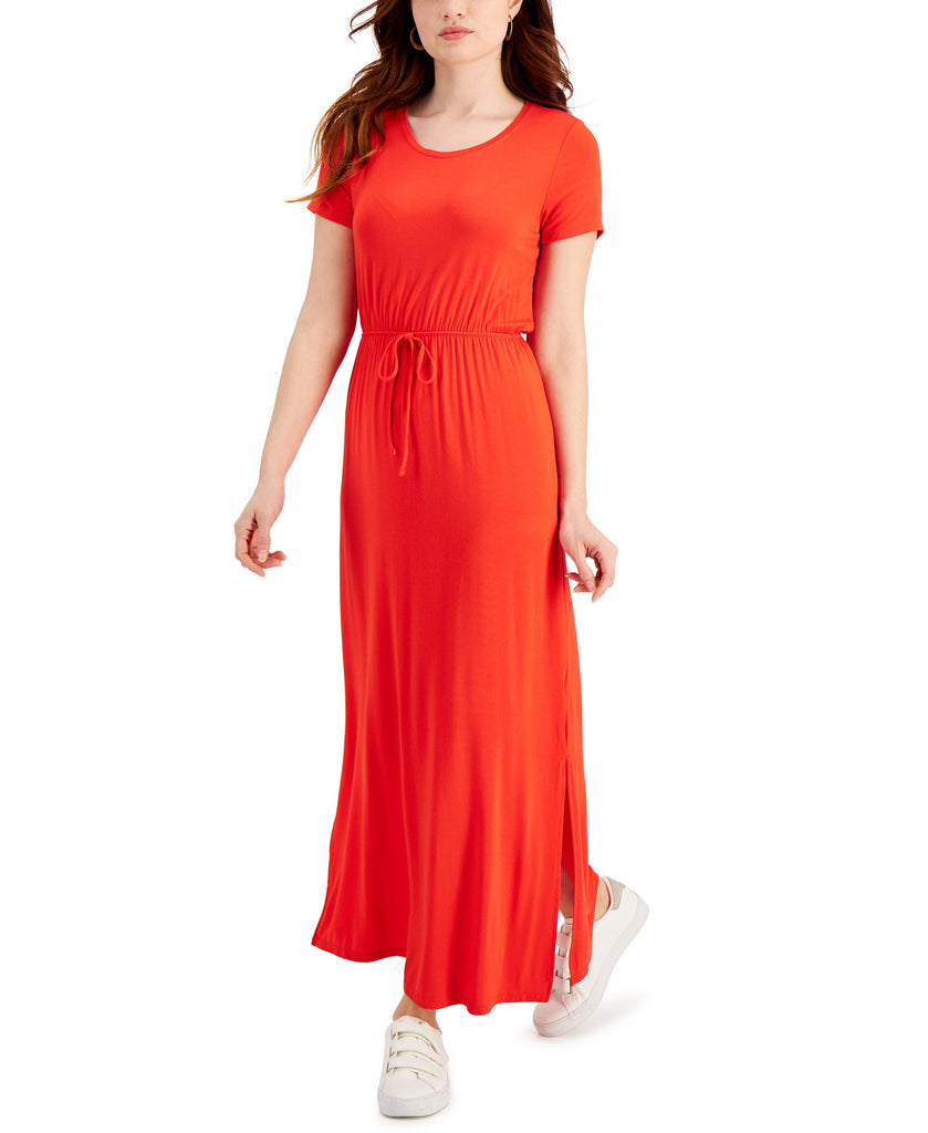 Style & Co Women Tie Waist Maxi Dress Loving Red