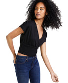 Bar III Women Smocked Waist Surplice Top Deep Black