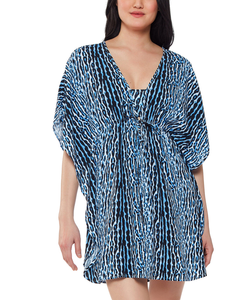 Jessica Simpson Women Sassy Safari Printed Cover Up Caftan Navy Animal