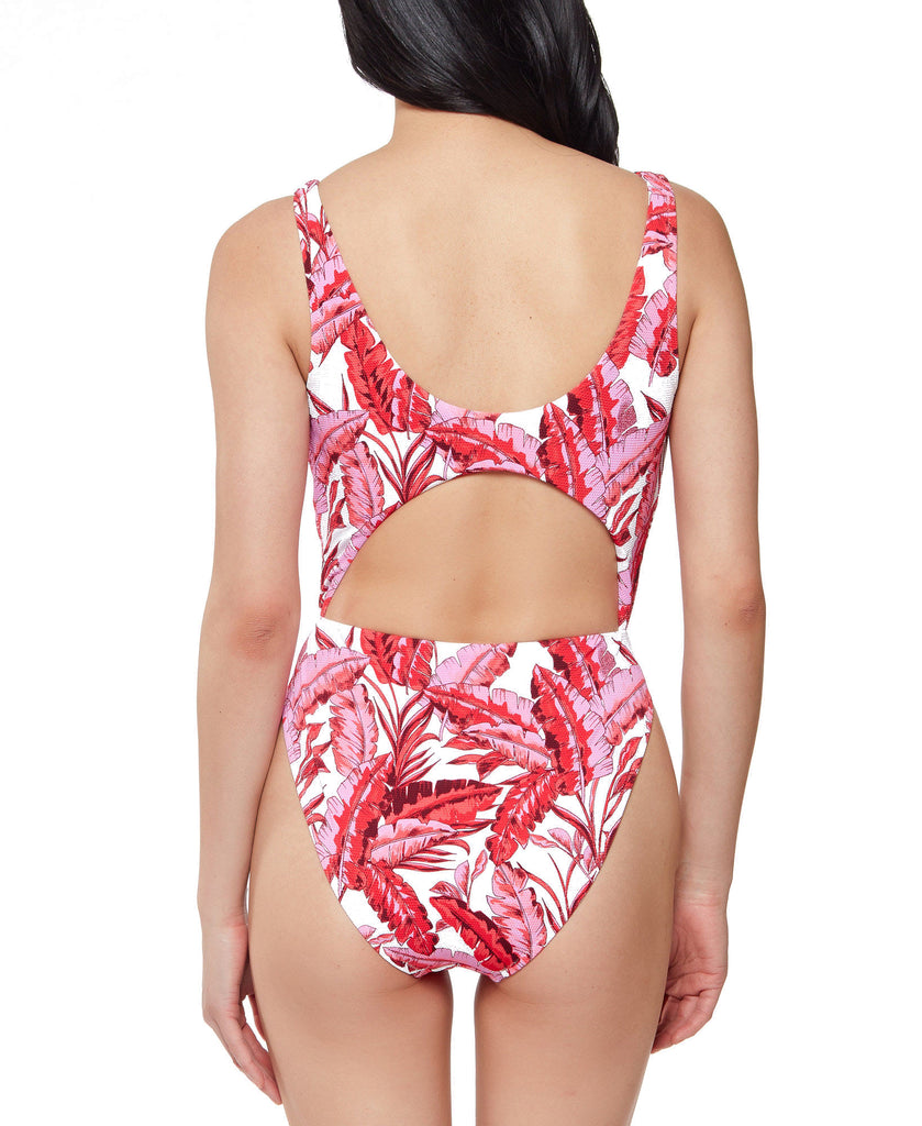 Jessica Simpson Women Printed Paradiso Palm O Ring Cut Out One Piece Swimsuit