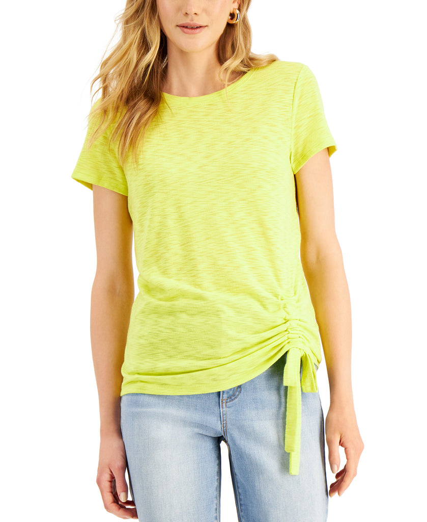 INC International Concepts Women Side Ruched T Shirt Lime Shock