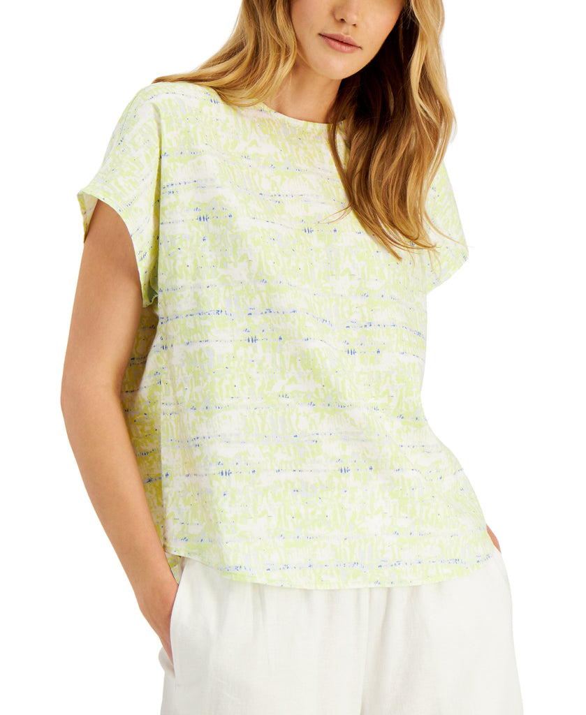 Alfani Women Linear Tie Dye Dolman Sleeve Top Lime Delicate Dye