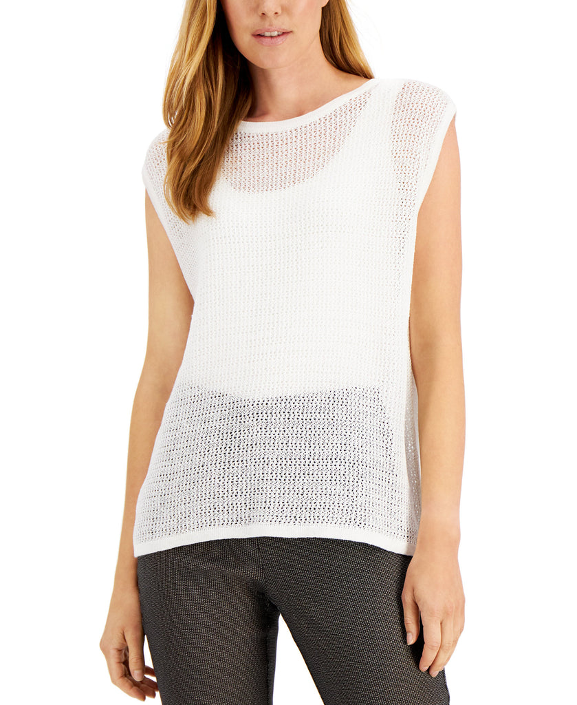 Alfani Women Open Stitch Sleeveless Sweater Shiitake