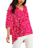 Alfani Women V Neck Geometric Print High Low Hem Top Fuchsia Exotic Geometric