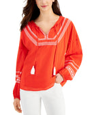 Style & Co Women Embroidered Peasant Top Loving Red