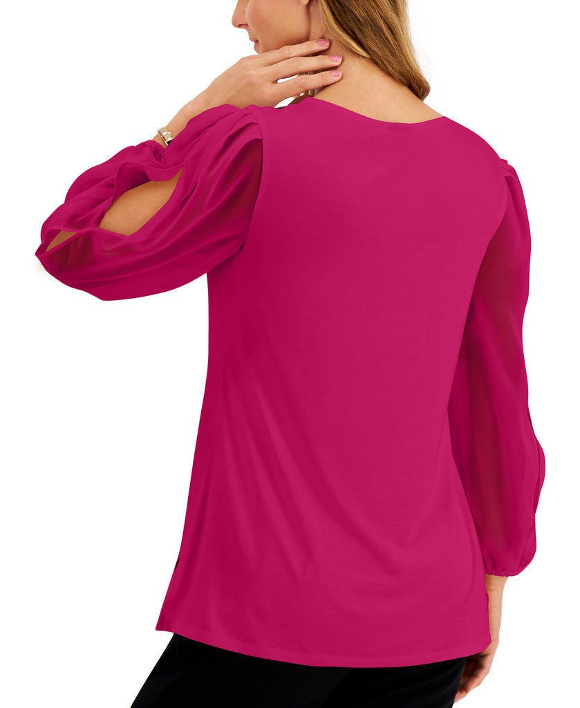 JM Collection Women Sheer Sleeve Top