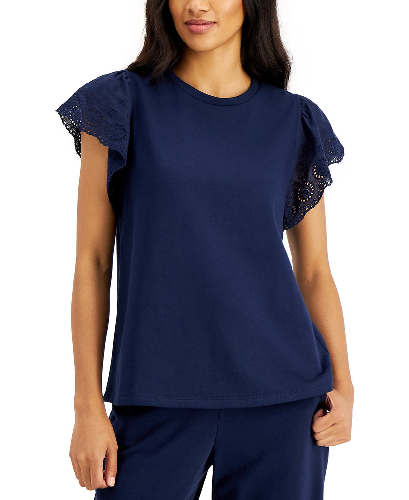 Charter Club Women Ruffle Sleeve Top Intrepid Blue