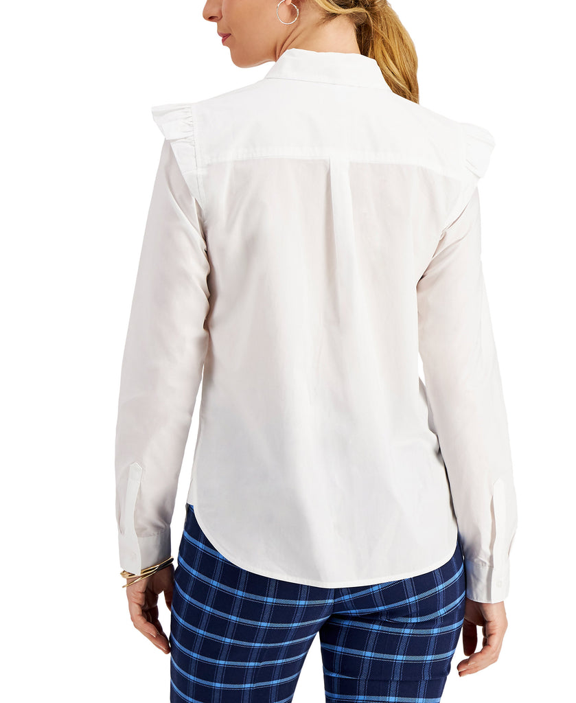 Charter Club Women Tie Neck Ruffle Shoulder Shirt