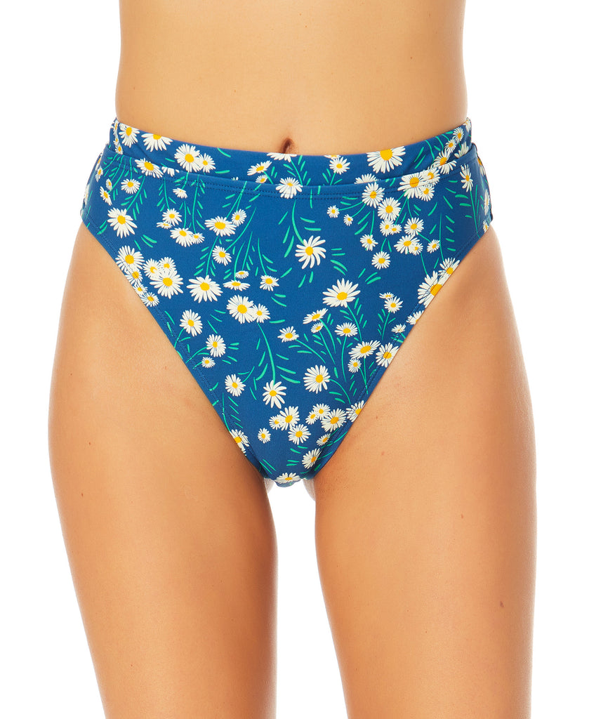 California Waves Women Daisy Print High Waist Bottoms Navy Print