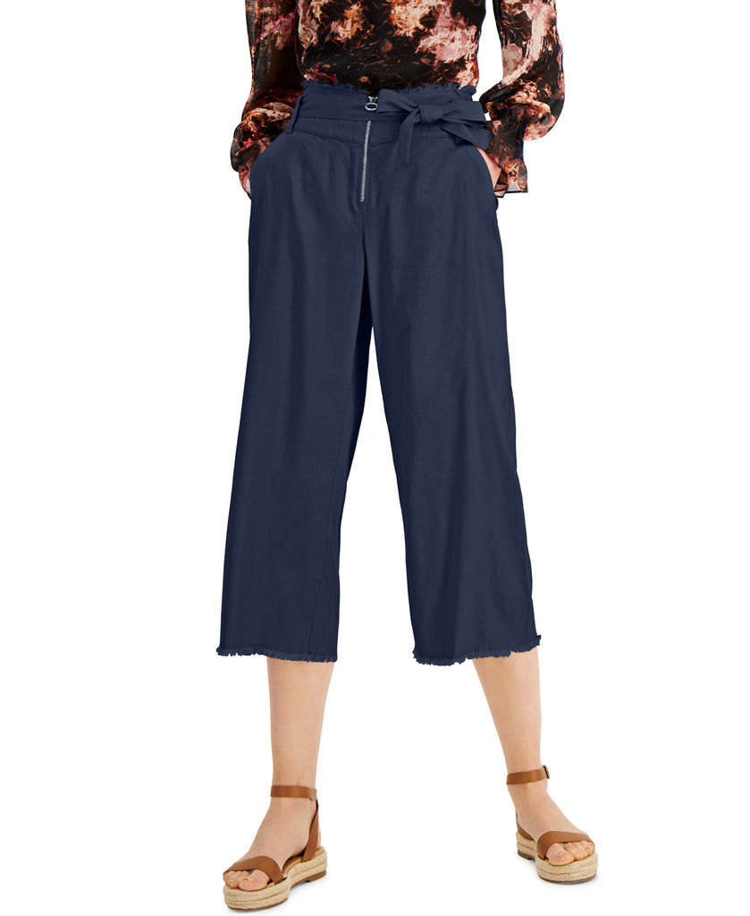 INC International Concepts Women Frayed Zip Front Culottes Indigo Sea